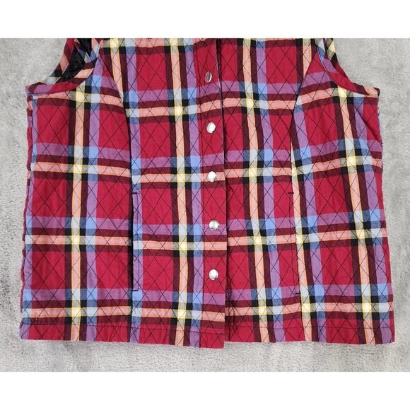 Rebecca Malone Vest Womens Medium Red Plaid Quilted Snap On Sleeveless Vintage - Picture 8 of 11
